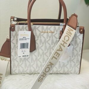 Michael Kors Brown and White Shoulder Bag with Monogram Pattern